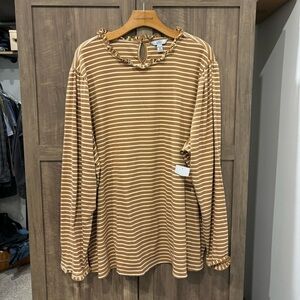 NWT Croft & Barrow 4X Ribbed Long Sleeve Top Striped Ruffle neck